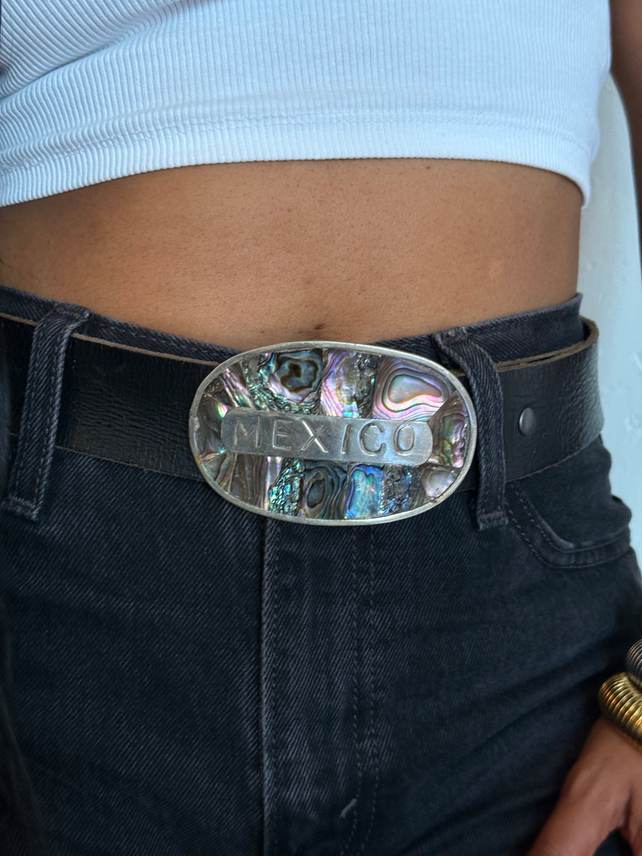 Stamped Mexico Alpaca Silver Abalone Belt Buckle – Blair Pierce display picture 1