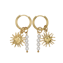 Load image into Gallery viewer, Sun &amp; Pearl Hoops
