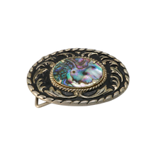 Load image into Gallery viewer, Gold &amp; Black Abalone Shell Belt Buckle
