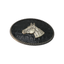 Load image into Gallery viewer, Silver &amp; Leather Horse Belt Buckle
