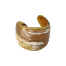 Load image into Gallery viewer, Dark Green, Tan &amp; White Curved Horn Cuff
