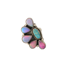 Load image into Gallery viewer, Aurora Opal &amp; Turquoise Half Flower Ring
