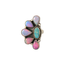 Load image into Gallery viewer, Aurora Opal &amp; Turquoise Half Flower Ring
