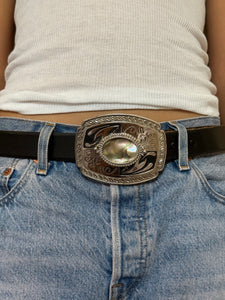 Large Silver & Black Abalone Inlay Belt Buckle