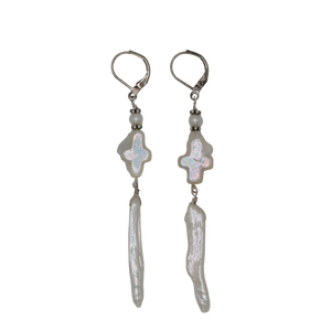 Freshwater Pearl Cross Earrings