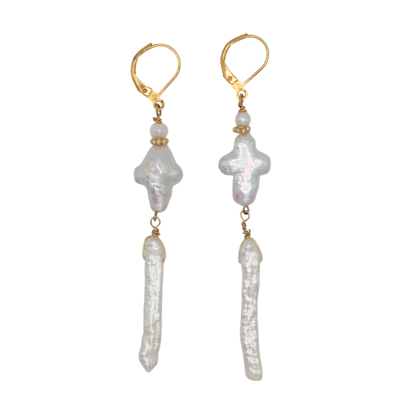 Freshwater Pearl Cross Earrings