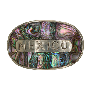 Stamped Mexico Alpaca Silver Abalone Belt Buckle