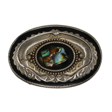 Load image into Gallery viewer, Silver &amp; Black Abalone Belt Buckle
