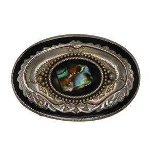 Silver & Black Abalone Belt Buckle