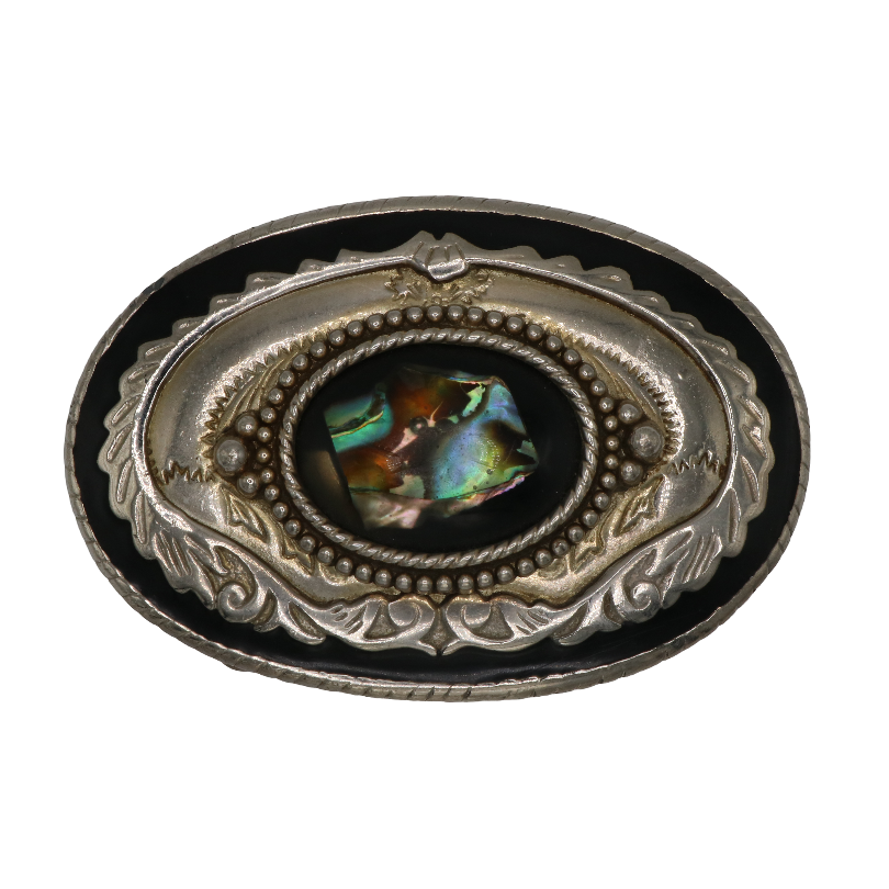 Silver & Black Abalone Belt Buckle