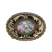 Load image into Gallery viewer, Gold &amp; Black Abalone Belt Buckle
