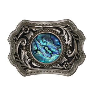 Silver & Blue Abalone Shell Belt Buckle