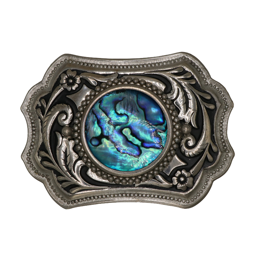 Silver & Blue Abalone Shell Belt Buckle