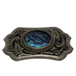 Silver & Blue Abalone Shell Belt Buckle
