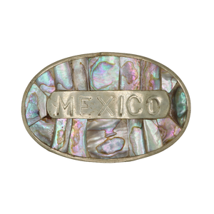 Stamped Mexico Alpaca Silver Abalone Belt Buckle