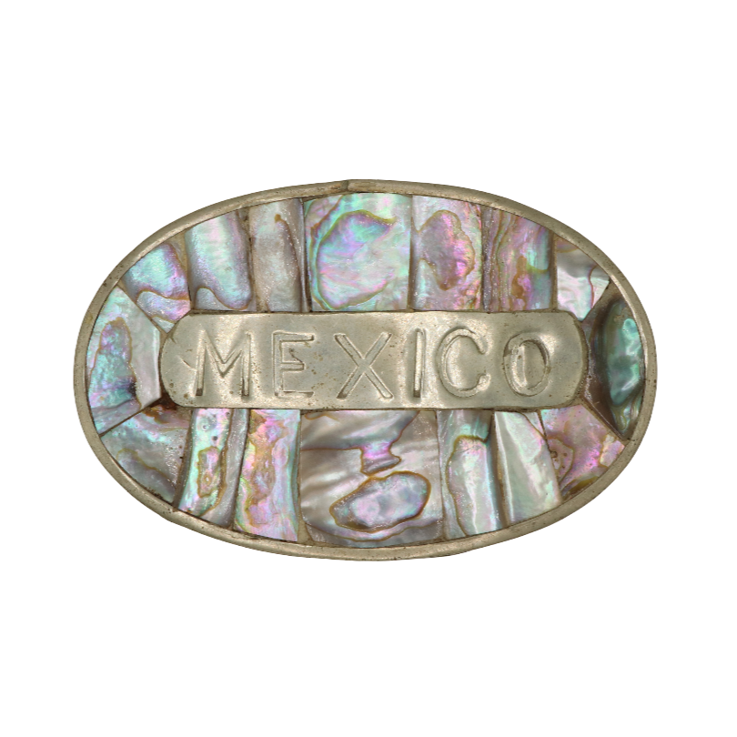 Stamped Mexico Alpaca Silver Abalone Belt Buckle