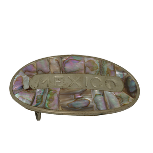 Stamped Mexico Alpaca Silver Abalone Belt Buckle