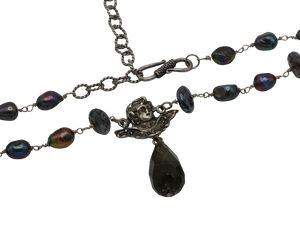 Labradorite & Peacock Pearl Angel Drop Necklace