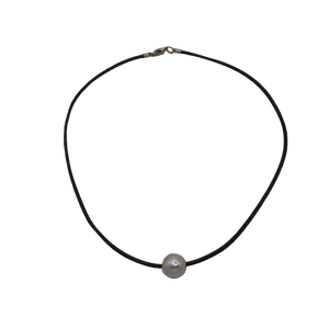 Black Leather & Faux Pearl Necklace