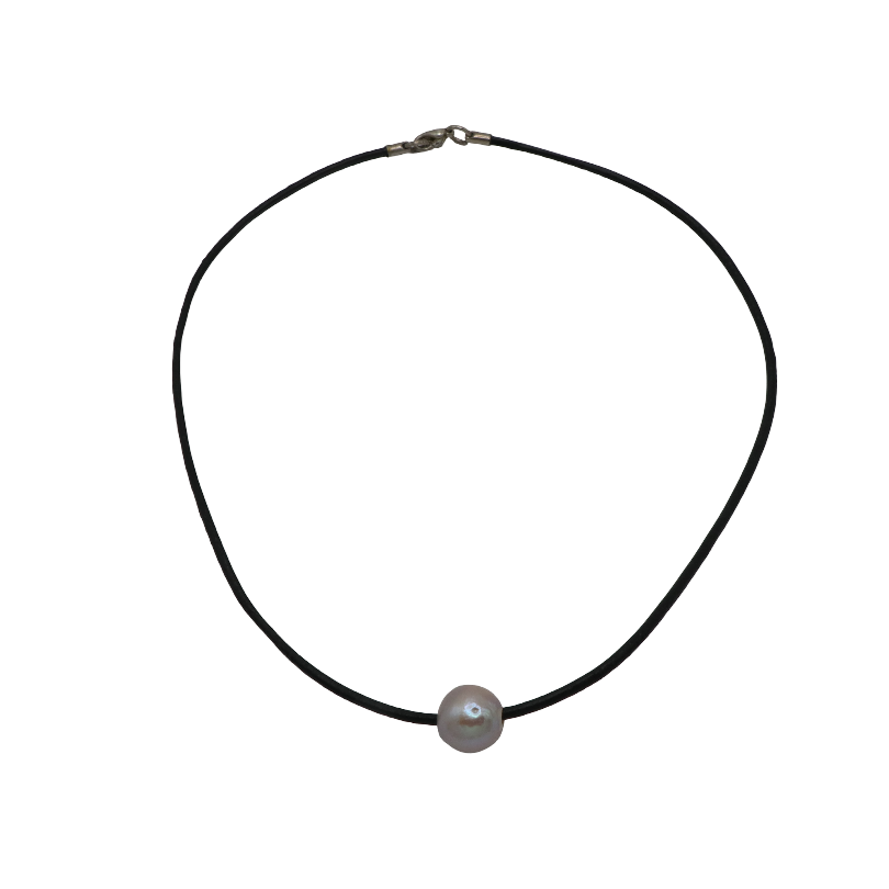 Black Leather & Faux Pearl Necklace