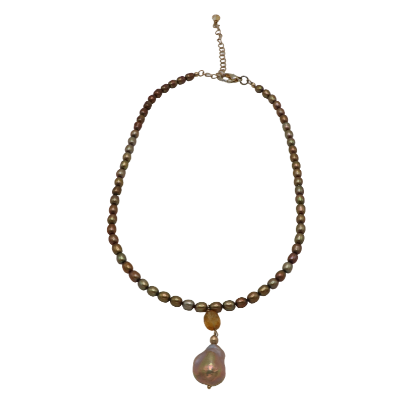 Golden Pearl & Citrine Drop Necklace