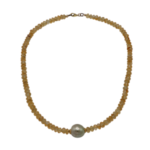 Citrine & South Sea Golden Freshwater Pearl Necklace
