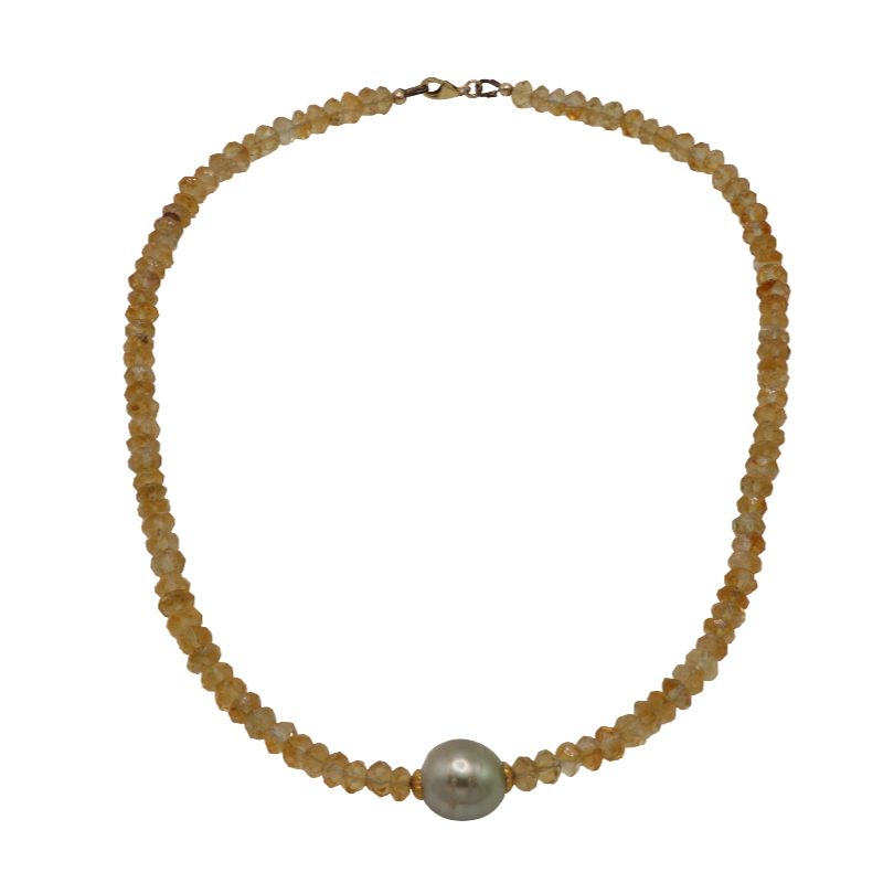 Citrine & South Sea Golden Freshwater Pearl Necklace