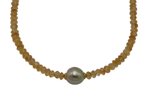 Citrine & South Sea Golden Freshwater Pearl Necklace