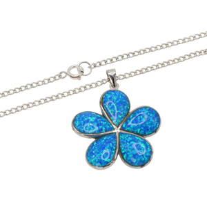 Plumeria Flower Blue Opal Necklace