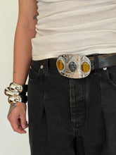 Load image into Gallery viewer, Triple Stone Silver Belt Buckle
