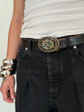 Load image into Gallery viewer, Gold &amp; Black Abalone Shell Belt Buckle
