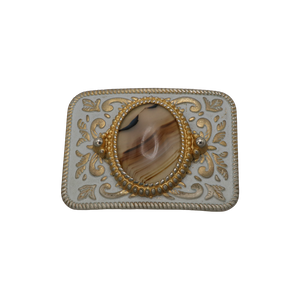 Gold & White Agate Belt Buckle
