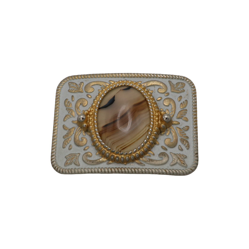 Gold & White Agate Belt Buckle
