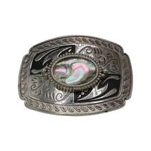 Load image into Gallery viewer, Large Silver &amp; Black Abalone Inlay Belt Buckle
