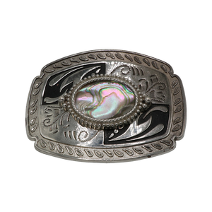 Large Silver & Black Abalone Inlay Belt Buckle
