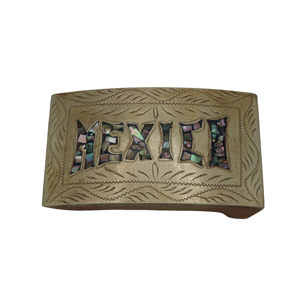 Gold Mexico Abalone Inlay Belt Buckle