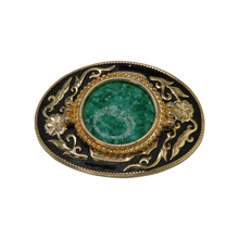 Load image into Gallery viewer, Black &amp; Gold Spotted Green Stone Belt Buckle
