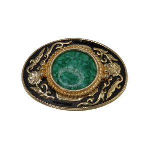 Black & Gold Spotted Green Stone Belt Buckle
