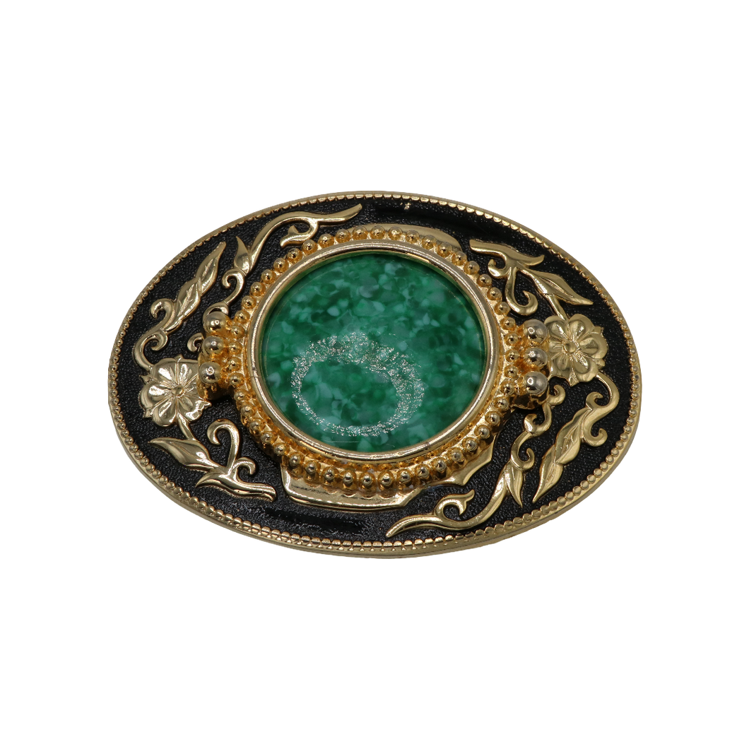 Black & Gold Spotted Green Stone Belt Buckle