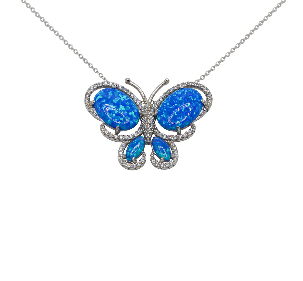 Blue Opal Butterfly Necklace